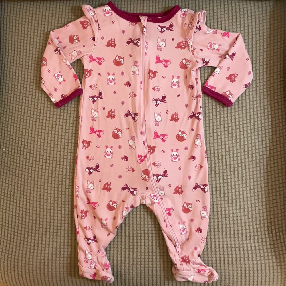 👼3 for $10👼 Wonder Nation Footed Sleeper. Pink/Red Woodland Animals. EUC. 3-6M